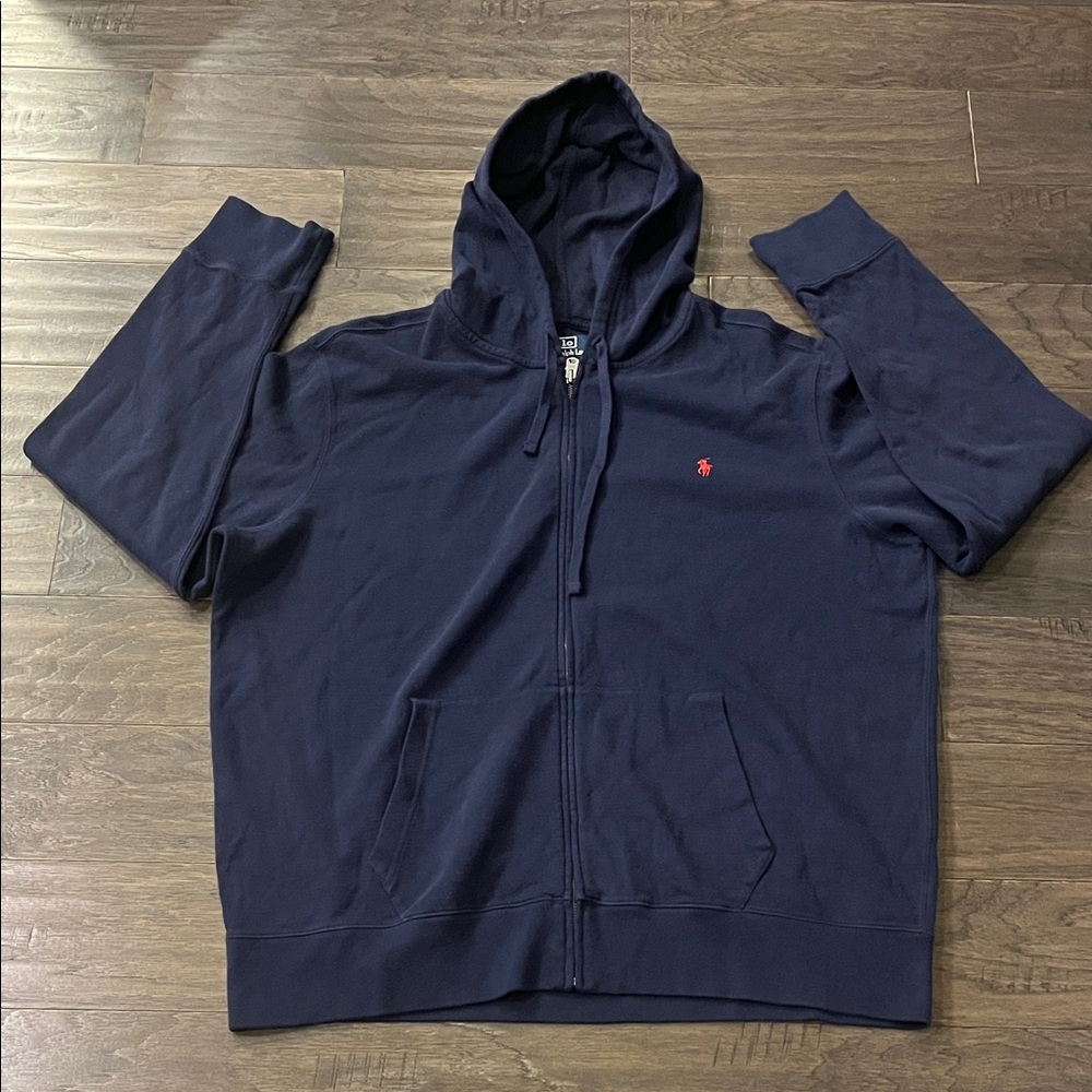 Polo Ralph Lauren Vintage Pique Hoodie Sweatshirt Jacket blue Mens Size XXL